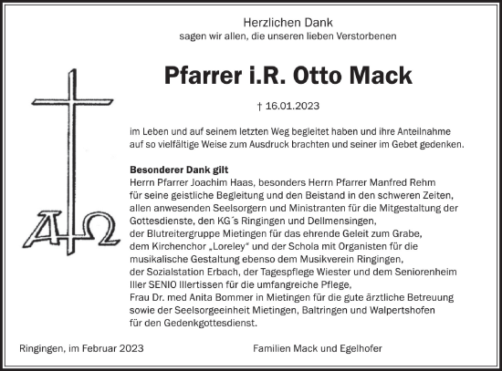 Traueranzeige von Otto Mack von SÜDWEST PRESSE Ausgabe Ulm/Neu-Ulm