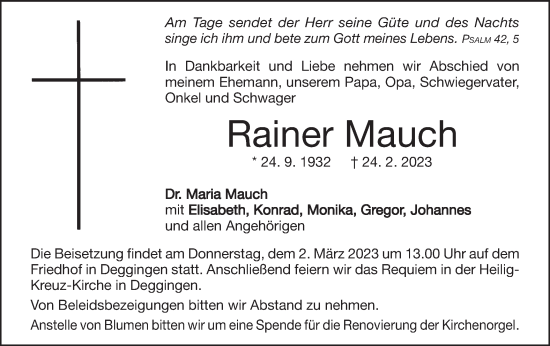 Traueranzeige von Rainer Mauch von NWZ Neue Württembergische Zeitung/Geislinger Zeitung