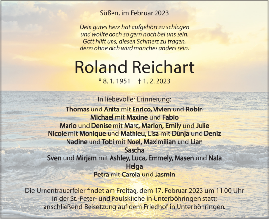 Traueranzeige von Roland Reichart von Geislinger Zeitung