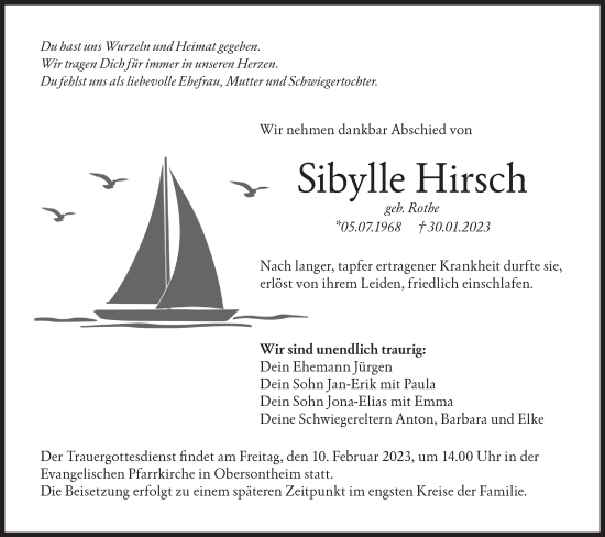 Traueranzeige von Sibylle Hirsch von Haller Tagblatt