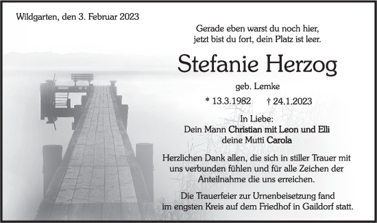 Traueranzeige von Stefanie Herzog von Rundschau Gaildorf