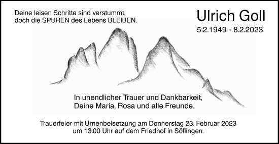 Traueranzeige von Ulrich Goll von SÜDWEST PRESSE Ausgabe Ulm/Neu-Ulm