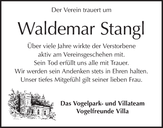 Traueranzeige von Waldemar Stangl von Hohenloher Tagblatt