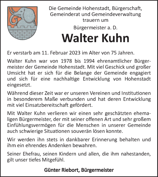 Traueranzeige von Walter Kuhn von Geislinger Zeitung