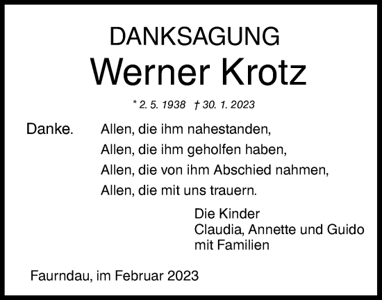 Traueranzeige von Werner Krotz von NWZ Neue Württembergische Zeitung