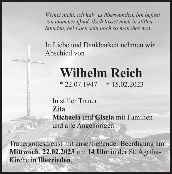 Traueranzeige von Wilhelm Reich von SÜDWEST PRESSE Ausgabe Ulm/Neu-Ulm