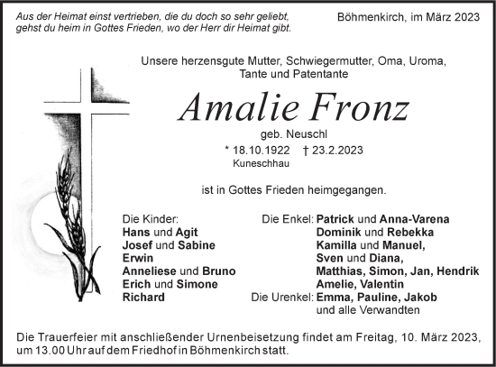 Traueranzeige von Amalie Fronz von Geislinger Zeitung