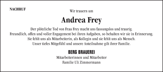 Traueranzeige von Andrea Frey von Ehinger Tagblatt