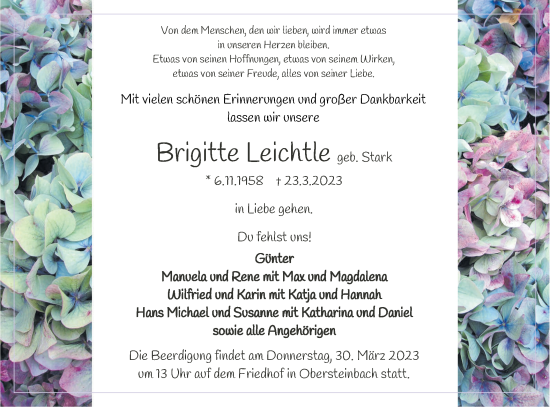 Traueranzeige von Brigitte Leichtle von Haller Tagblatt