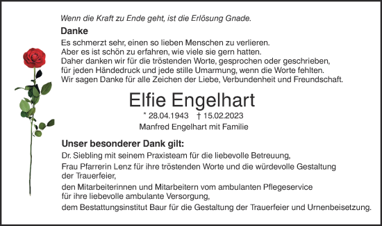 Traueranzeige von Elfie Engelhart von Ehinger Tagblatt