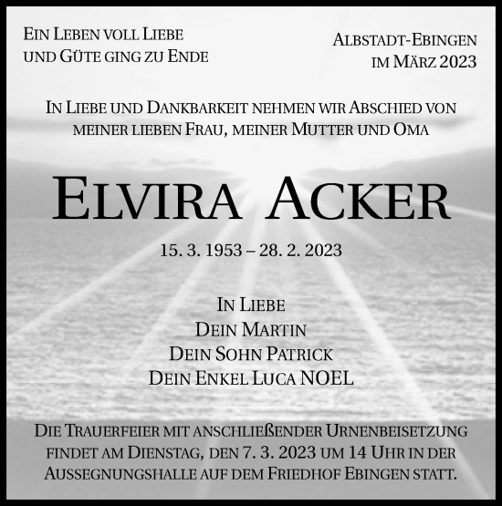 Traueranzeige von Elvira Acker von Metzinger-Uracher Volksblatt