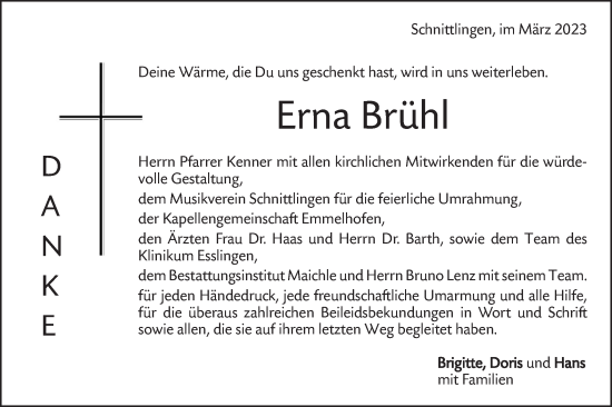 Traueranzeige von Erna Brühl von NWZ Neue Württembergische Zeitung/Geislinger Zeitung