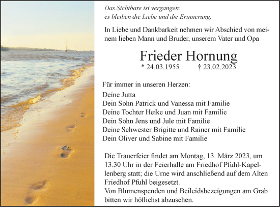 Traueranzeige von Frieder Hornung von SÜDWEST PRESSE Ausgabe Ulm/Neu-Ulm