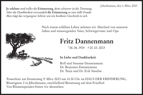 Traueranzeige von Fritz Dannenmann von NWZ Neue Württembergische Zeitung