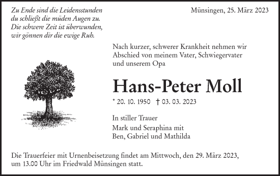 Traueranzeige von Hans-Peter Moll von Alb-Bote/Metzinger-Uracher Volksblatt