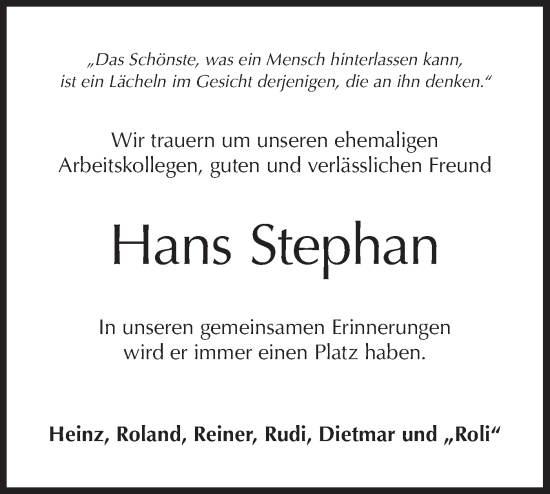 Traueranzeige von Hans Stephan von Hohenloher Tagblatt