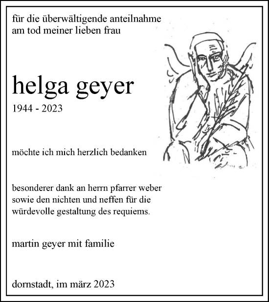 Traueranzeige von Helga Geyer von SÜDWEST PRESSE Ausgabe Ulm/Neu-Ulm