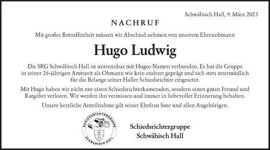 Traueranzeige von Hugo Ludwig von Haller Tagblatt