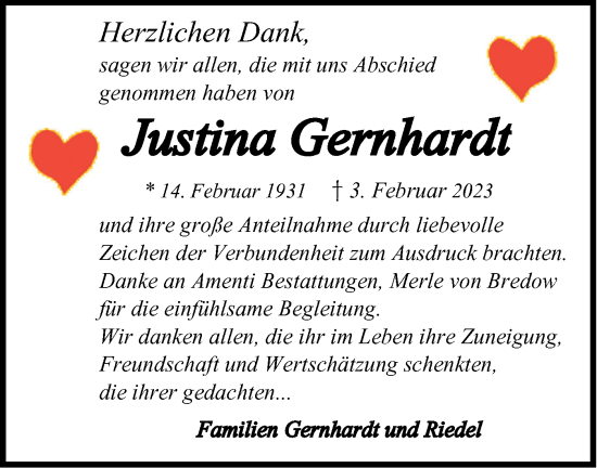 Traueranzeige von Justina Gernhardt von Haller Tagblatt