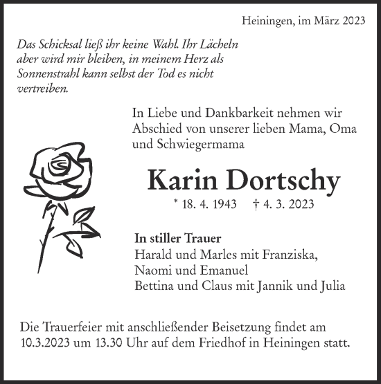 Traueranzeige von Karin Dortschy von NWZ Neue Württembergische Zeitung