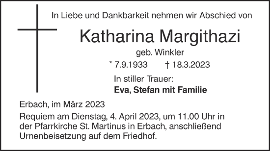 Traueranzeige von Katharina Margithazi von SÜDWEST PRESSE Ausgabe Ulm/Neu-Ulm