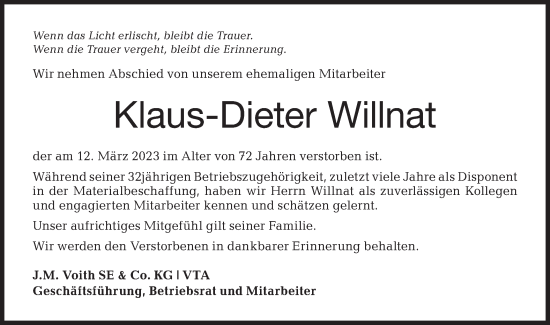 Traueranzeige von Klaus-Dieter Willnat von Hohenloher Tagblatt