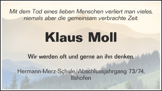 Traueranzeige von Klaus Moll von Haller Tagblatt