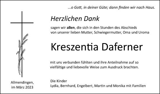 Traueranzeige von Kreszentia Daferner von Ehinger Tagblatt