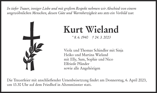 Traueranzeige von Kurt Wieland von Hohenloher Tagblatt