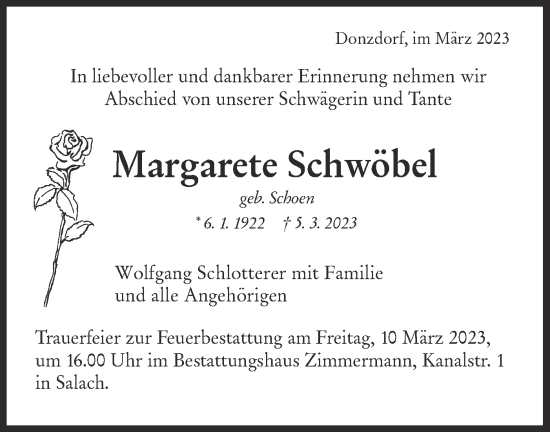 Traueranzeige von Margarete Schwöbel von NWZ Neue Württembergische Zeitung