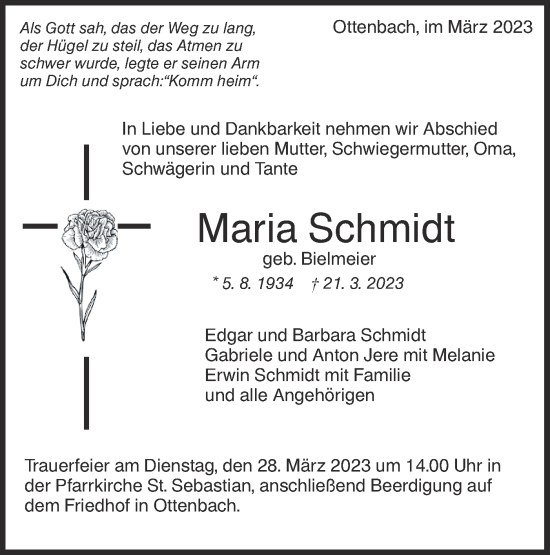 Traueranzeige von Maria Schmidt von NWZ Neue Württembergische Zeitung