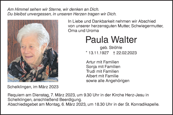 Traueranzeige von Paula Walter von Ehinger Tagblatt