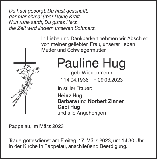 Traueranzeige von Pauline Hug von SÜDWEST PRESSE Ausgabe Ulm/Neu-Ulm