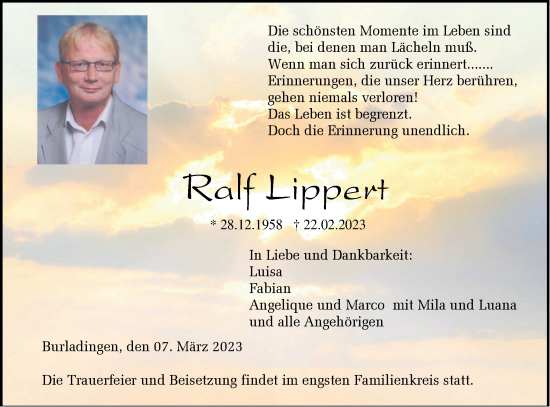 Traueranzeige von Ralf Lippert von Metzinger-Uracher Volksblatt