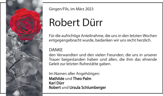 Traueranzeige von Robert Dürr von Geislinger Zeitung