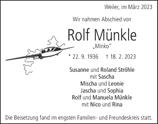 Traueranzeige von Rolf Münkle von Geislinger Zeitung