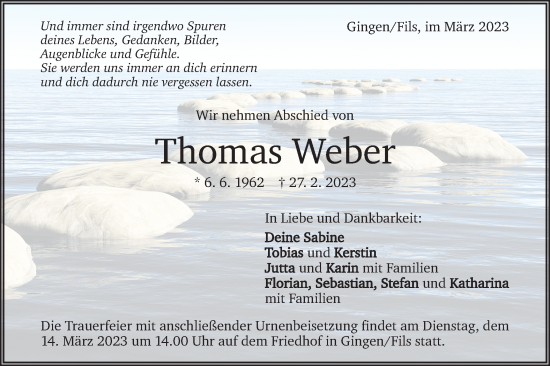 Traueranzeige von Thomas Weber von NWZ Neue Württembergische Zeitung/Geislinger Zeitung