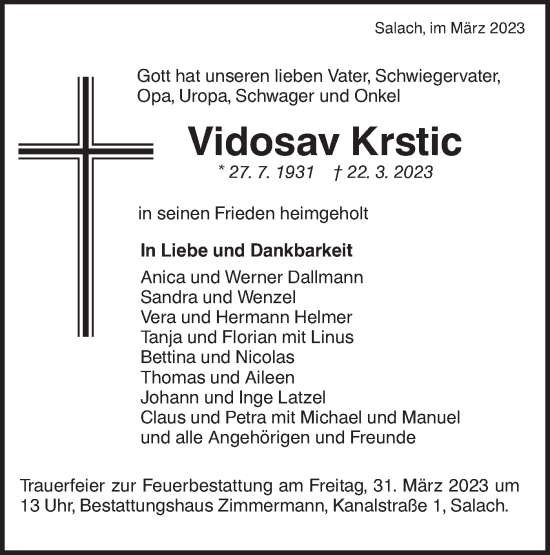 Traueranzeige von Vidosav Krstic von NWZ Neue Württembergische Zeitung