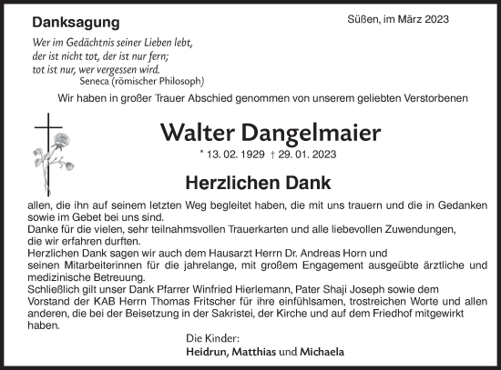 Traueranzeige von Walter Dangelmaier von NWZ Neue Württembergische Zeitung