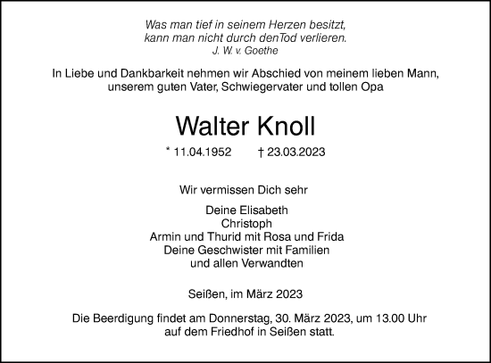 Traueranzeige von Walter Knoll von SÜDWEST PRESSE Ausgabe Ulm/Neu-Ulm