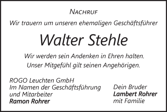 Traueranzeige von Walter Stehle von Geislinger Zeitung