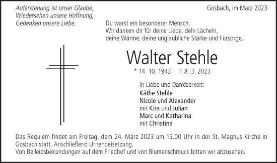 Traueranzeige von Walter Stehle von Geislinger Zeitung