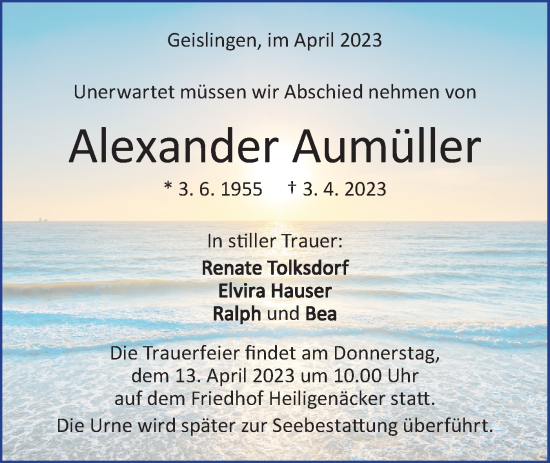 Traueranzeige von Alexander Aumüller von Geislinger Zeitung