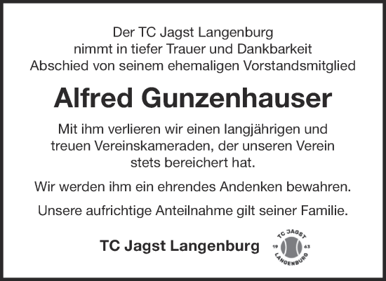 Traueranzeige von Alfred Gunzenhauser von Hohenloher Tagblatt