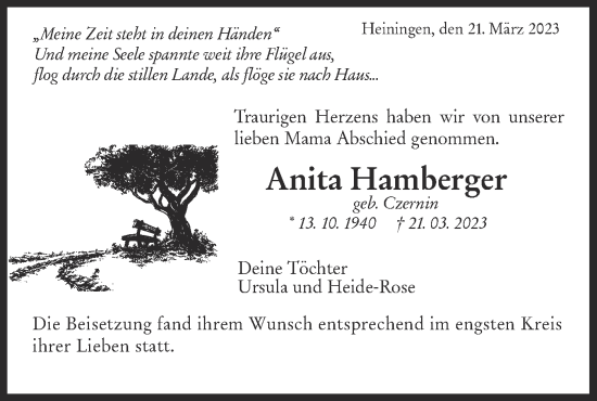 Traueranzeige von Anita Hamberger von NWZ Neue Württembergische Zeitung