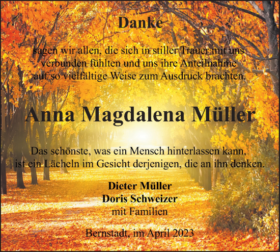 Traueranzeige von Anna Magdalena Müller von SÜDWEST PRESSE Ausgabe Ulm/Neu-Ulm