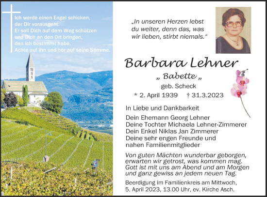 Traueranzeige von Barbara Lehner von SÜDWEST PRESSE Ausgabe Ulm/Neu-Ulm