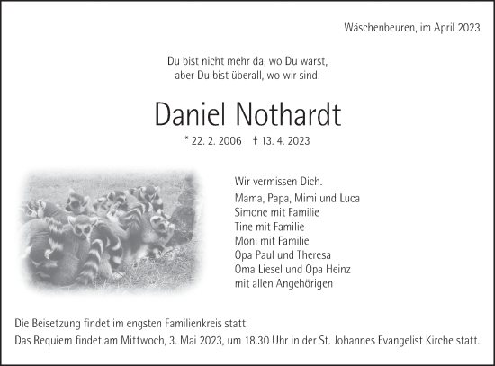 Traueranzeige von Daniel Nothardt von NWZ Neue Württembergische Zeitung