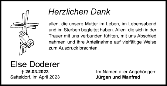 Traueranzeige von Else Doderer von Hohenloher Tagblatt