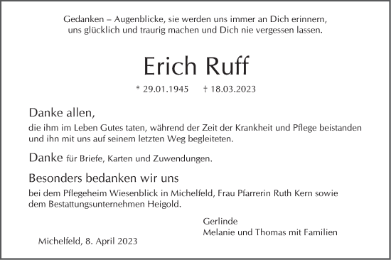 Traueranzeige von Erich Ruff von Haller Tagblatt